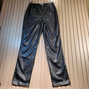 Masseys Women Black Faux Leather Straight Leg Pants Size 6 High Rise Five Pocket